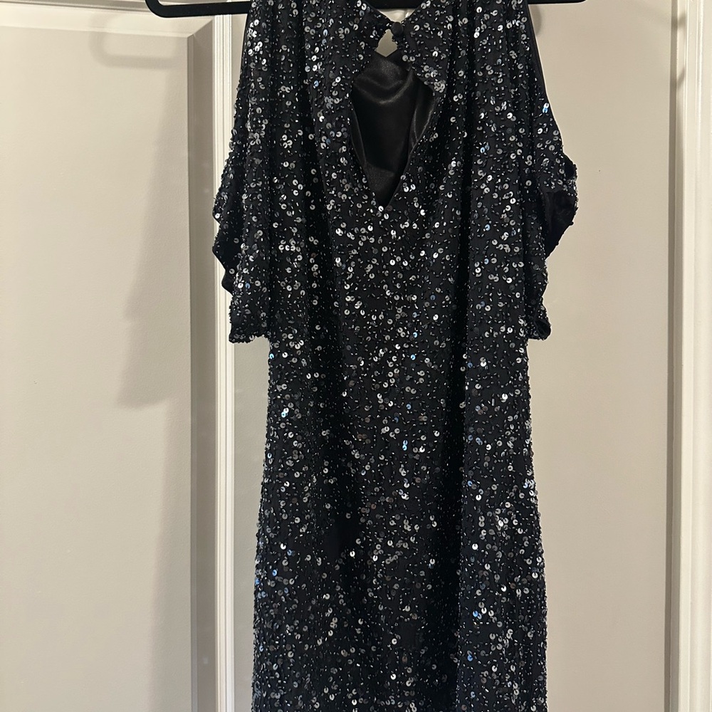 Black Sequin Dress with Shoulder Cutout